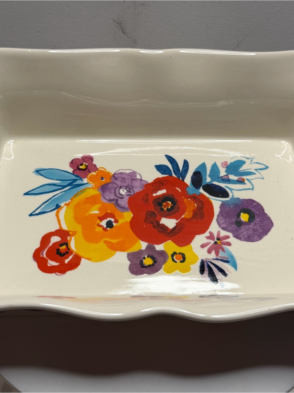 The Pioneer Woman Floral Ceramic Tray in Red, Yellow, Purple, Blue